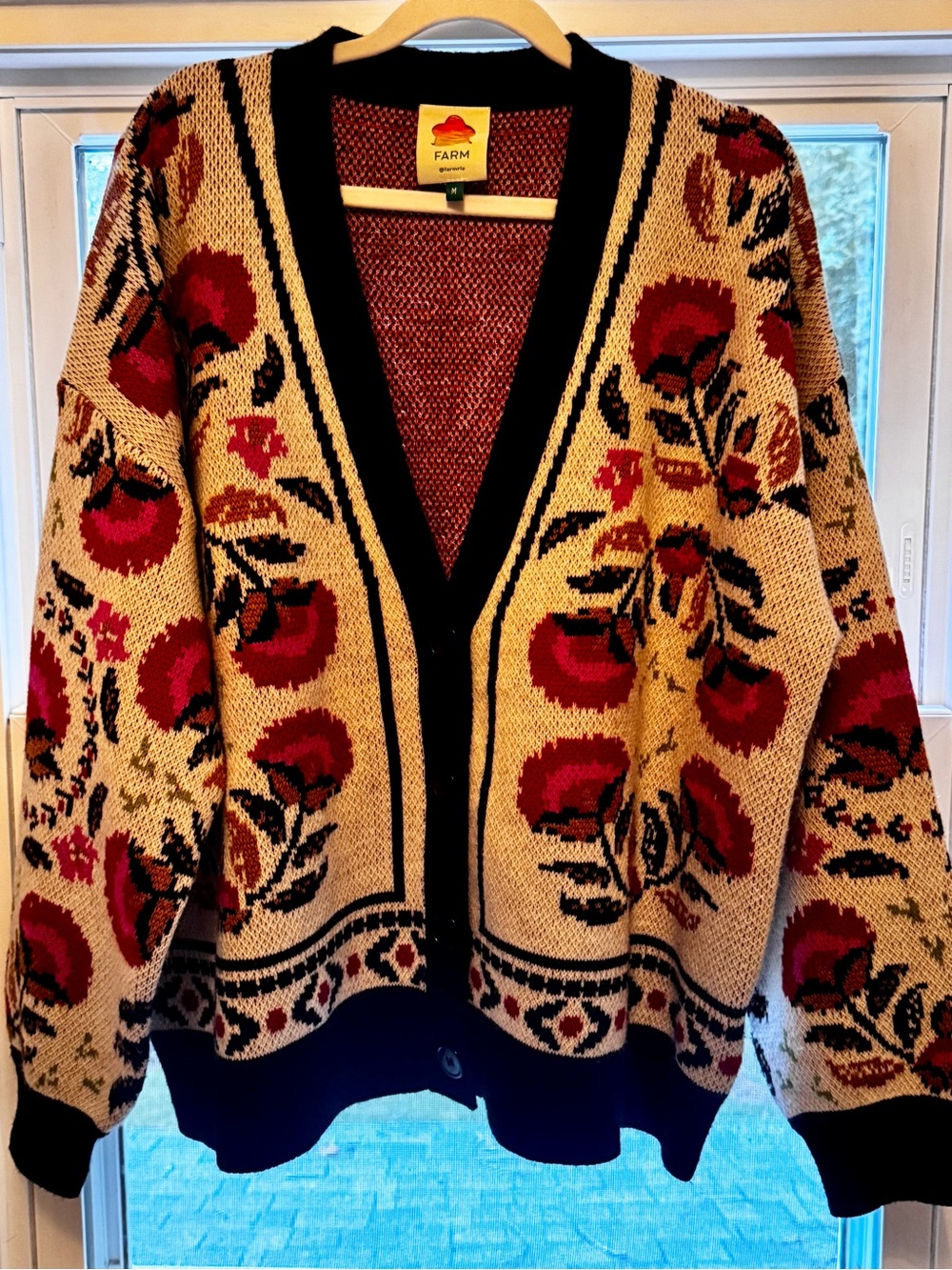 FARM Rio Cream Cardigan with Pink, Black & Brown Floral Knit - Picture 4 of 7